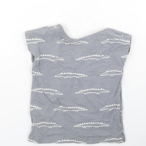 George  Boys Grey  Cotton Basic T-Shirt Size 9-12 Months Round Neck  - crocodiles