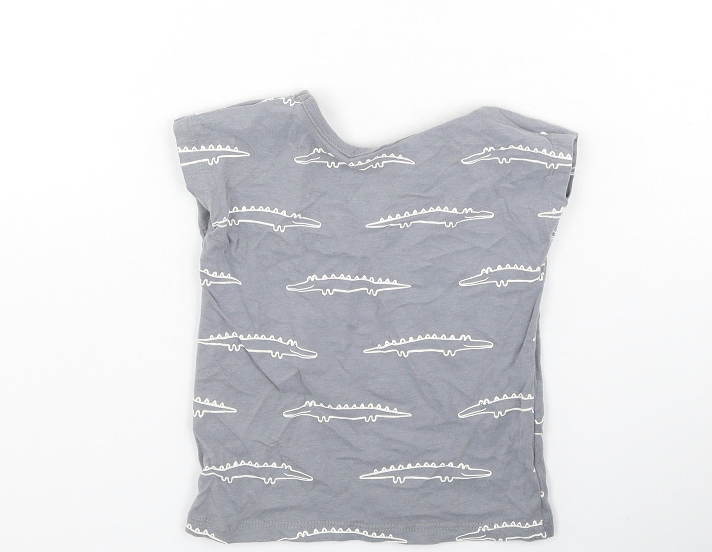 George  Boys Grey  Cotton Basic T-Shirt Size 9-12 Months Round Neck  - crocodiles