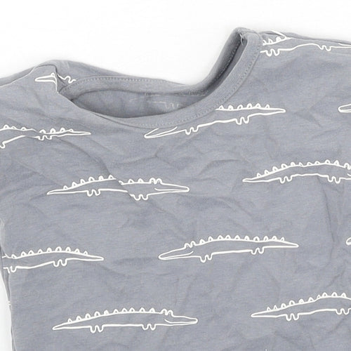 George  Boys Grey  Cotton Basic T-Shirt Size 9-12 Months Round Neck  - crocodiles