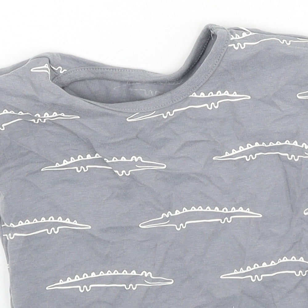 George  Boys Grey  Cotton Basic T-Shirt Size 9-12 Months Round Neck  - crocodiles