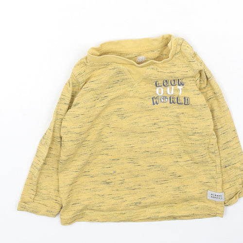 F&F Boys Yellow  Cotton Basic Casual Size 9-12 Months Round Neck