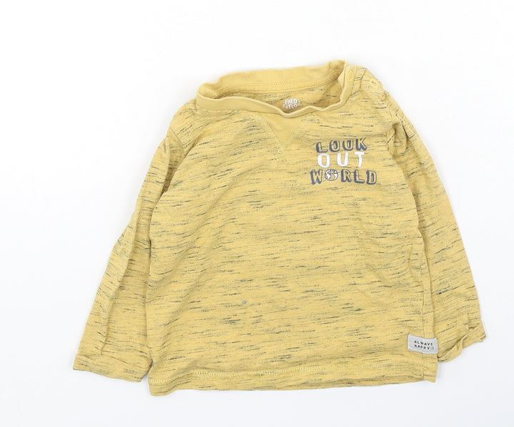 F&F Boys Yellow  Cotton Basic Casual Size 9-12 Months Round Neck