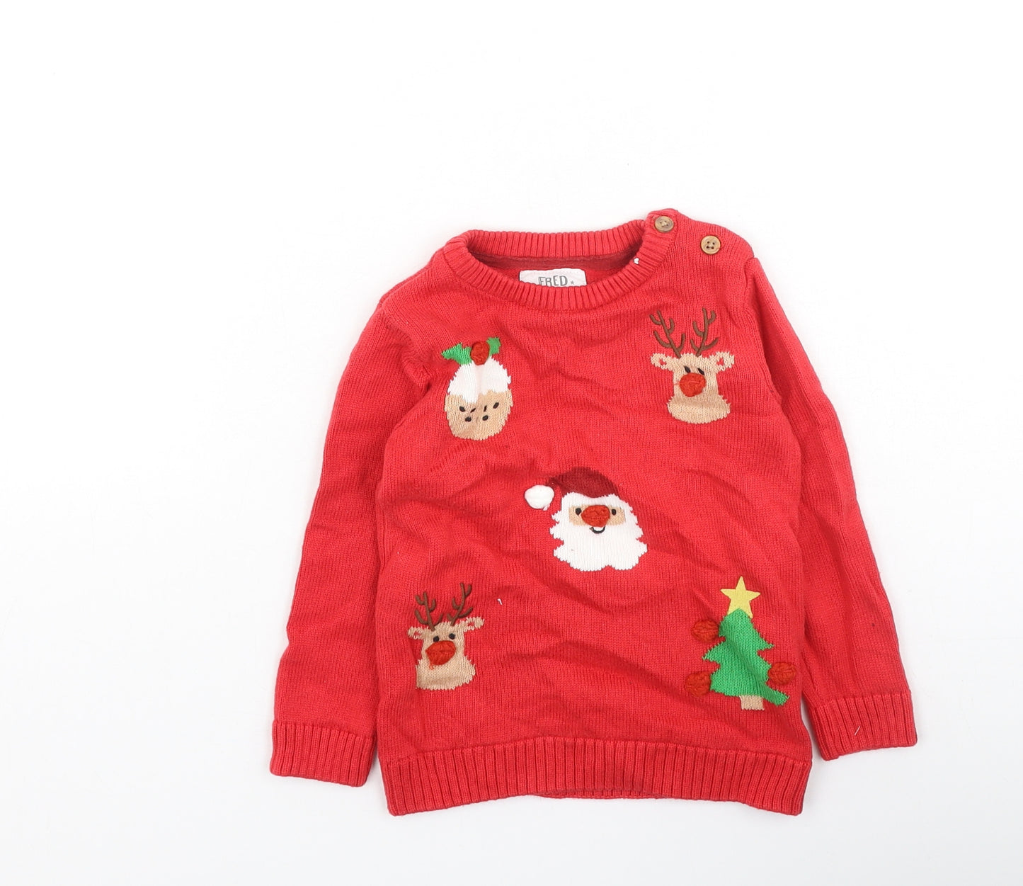 F&F Baby Red  Cotton Pullover Jumper Size 12-18 Months   - Christmas Jumper
