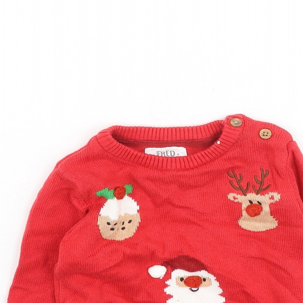 F&F Baby Red  Cotton Pullover Jumper Size 12-18 Months   - Christmas Jumper