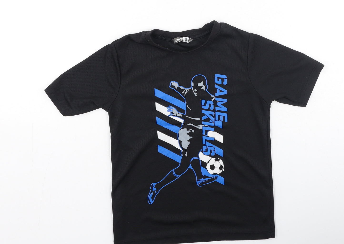 Pep & Co Boys Black  Polyester Basic T-Shirt Size 5-6 Years Round Neck