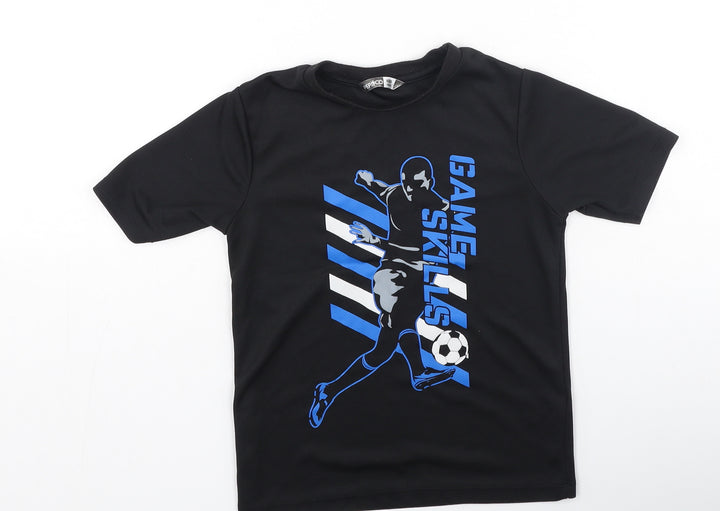 Pep & Co Boys Black  Polyester Basic T-Shirt Size 5-6 Years Round Neck