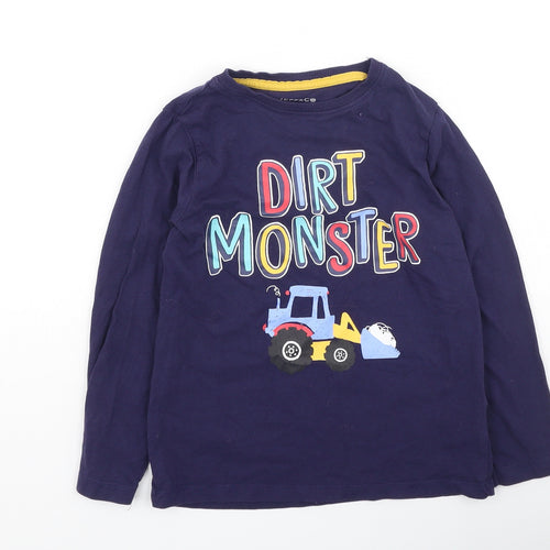 Jeff & Co Boys Blue  Cotton Basic Casual Size 6-7 Years Round Neck