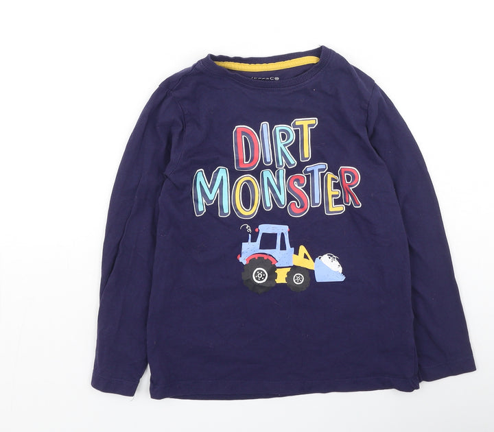Jeff & Co Boys Blue Cotton Basic Casual Size 6-7 Years Round Neck