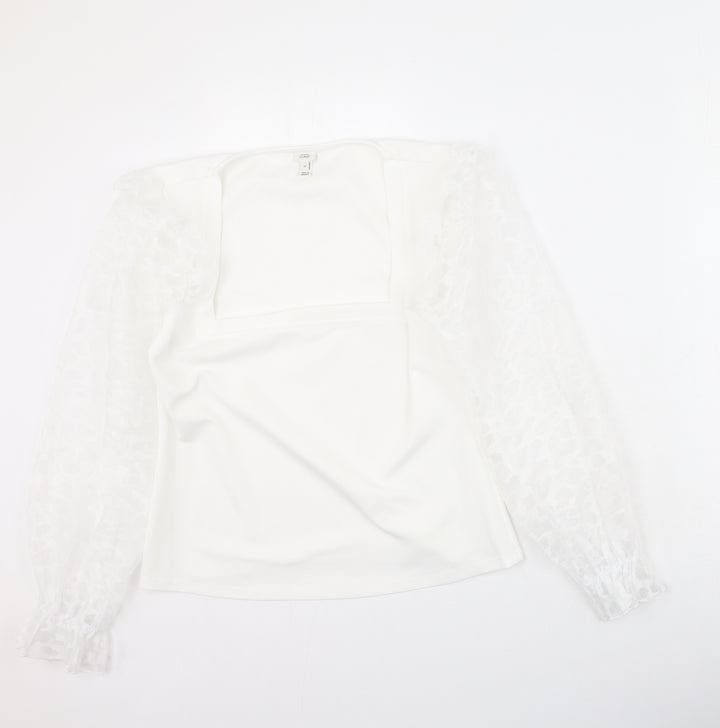 River Island  Womens White  Polyester Basic Blouse Size 12 Square Neck