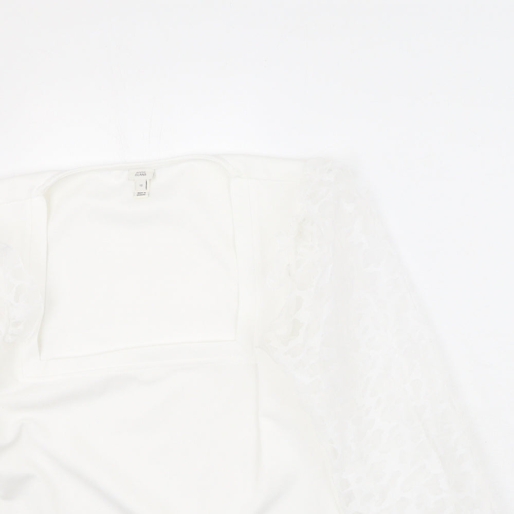 River Island  Womens White  Polyester Basic Blouse Size 12 Square Neck