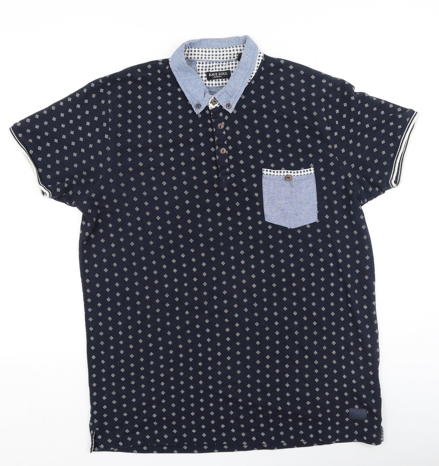 Brave Soul Mens Blue  Cotton  Polo Size L Collared