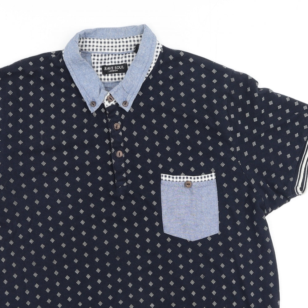Brave Soul Mens Blue  Cotton  Polo Size L Collared