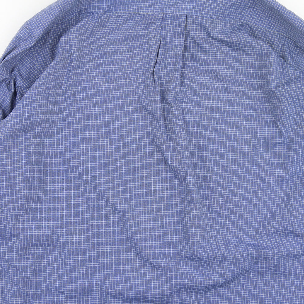 Marks and Spencer Mens Blue Check Cotton  Button-Up Size 42 Collared