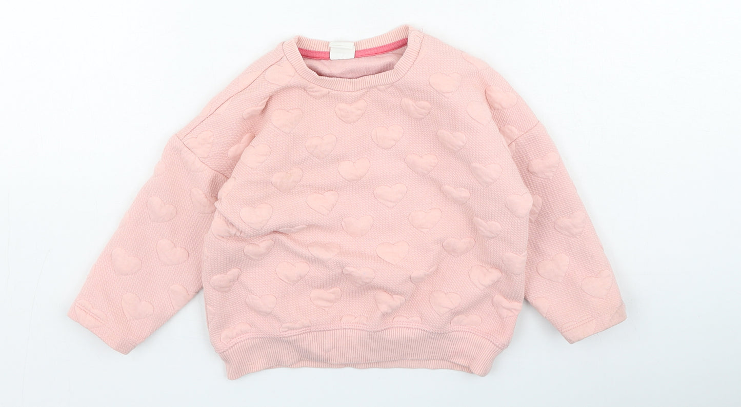 H&M Girls Pink  Cotton Pullover Jumper Size 12-18 Months