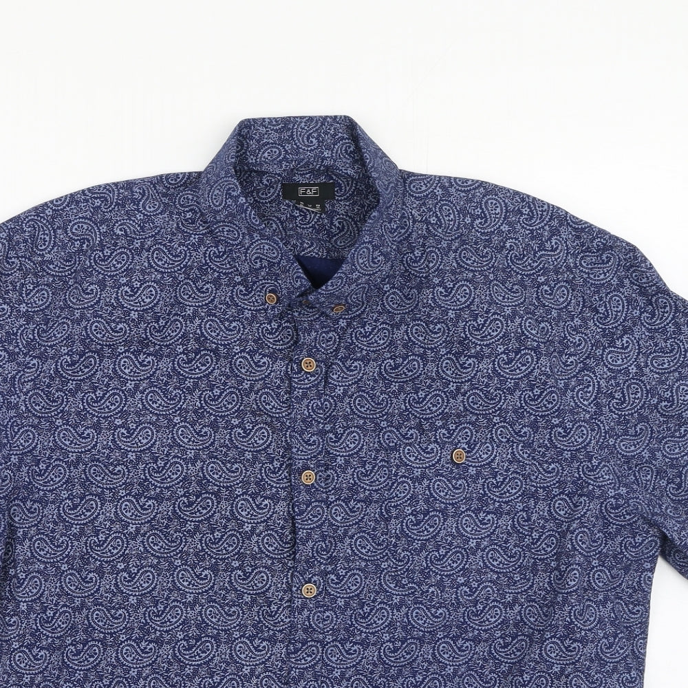 F&F Mens Blue  Cotton  Polo Size XL Collared