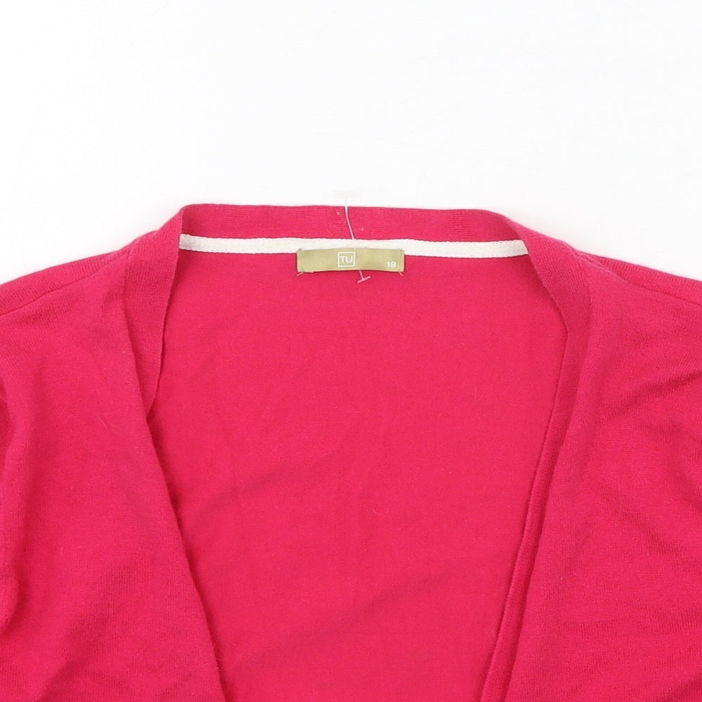 TU Womens Pink V-Neck  Cotton Cardigan Jumper Size 16