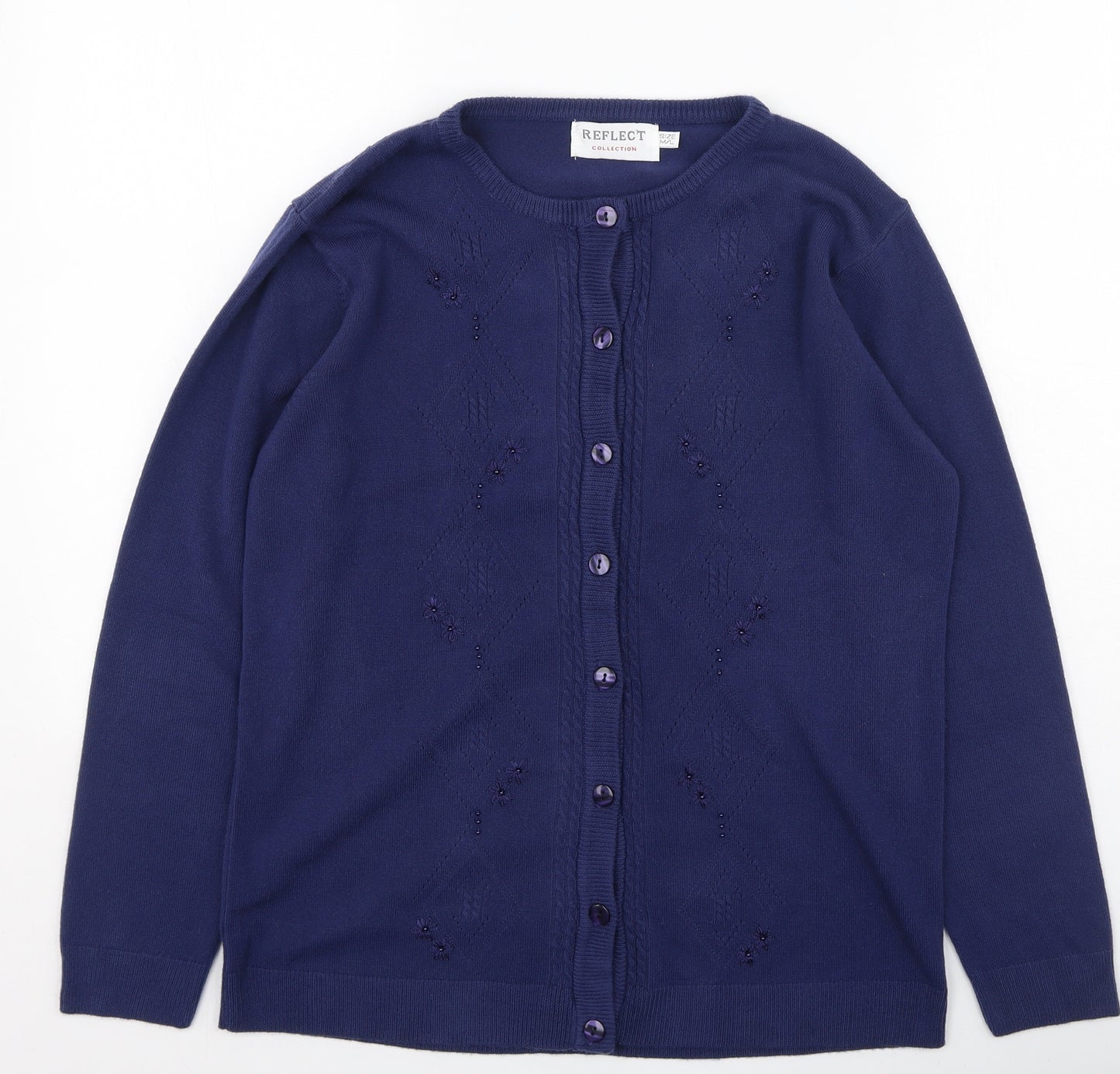 Reflect Womens Blue Round Neck  Acrylic Cardigan Jumper Size M