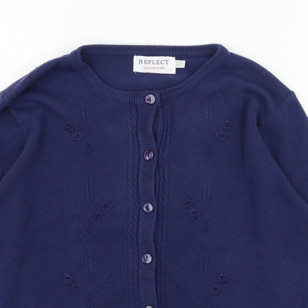 Reflect Womens Blue Round Neck  Acrylic Cardigan Jumper Size M