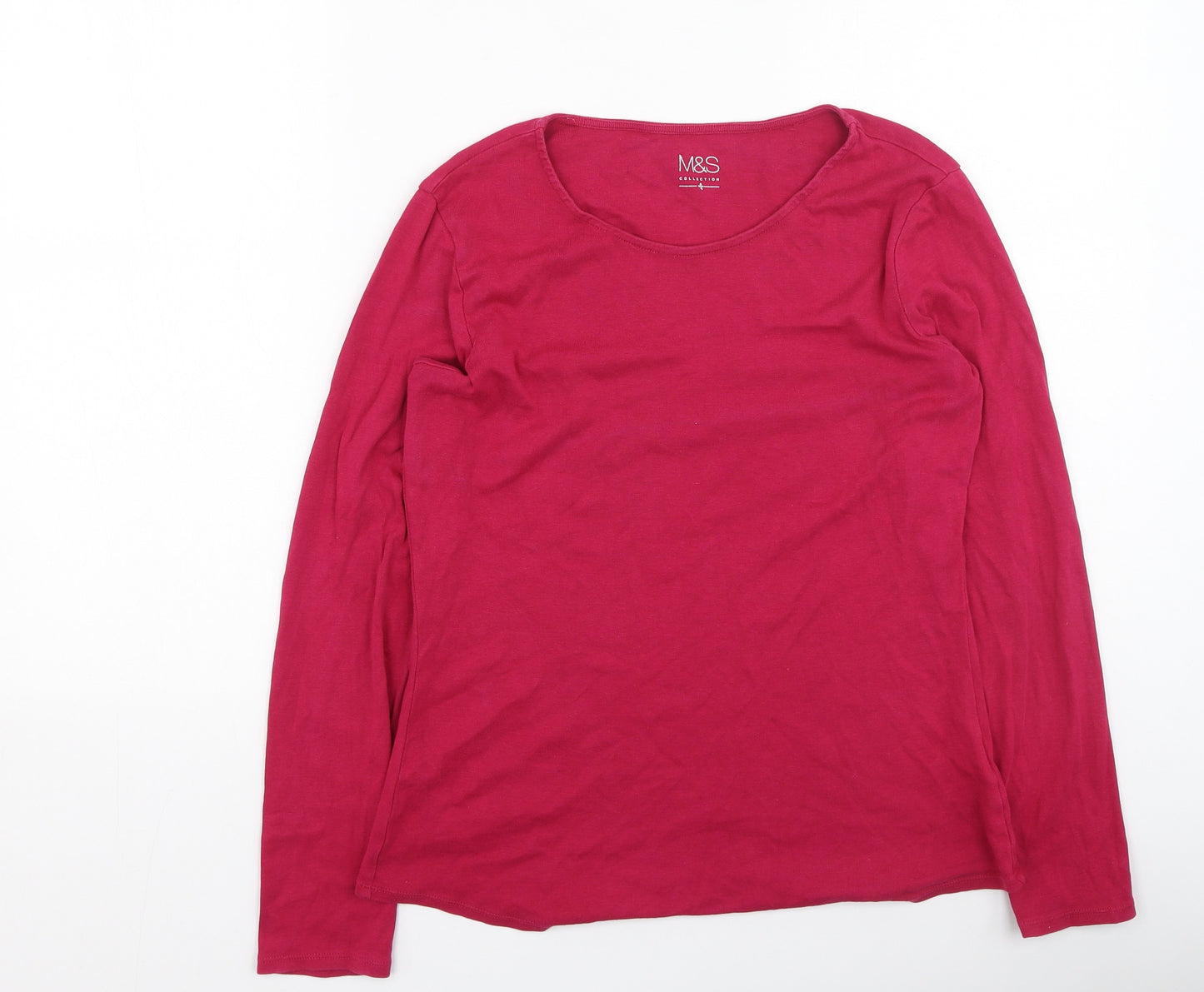 Marks and Spencer Womens Pink  Cotton Basic T-Shirt Size 14 Round Neck