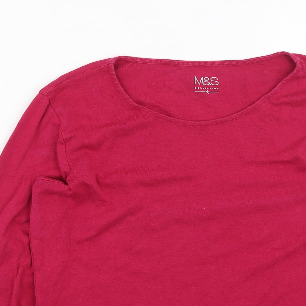 Marks and Spencer Womens Pink  Cotton Basic T-Shirt Size 14 Round Neck