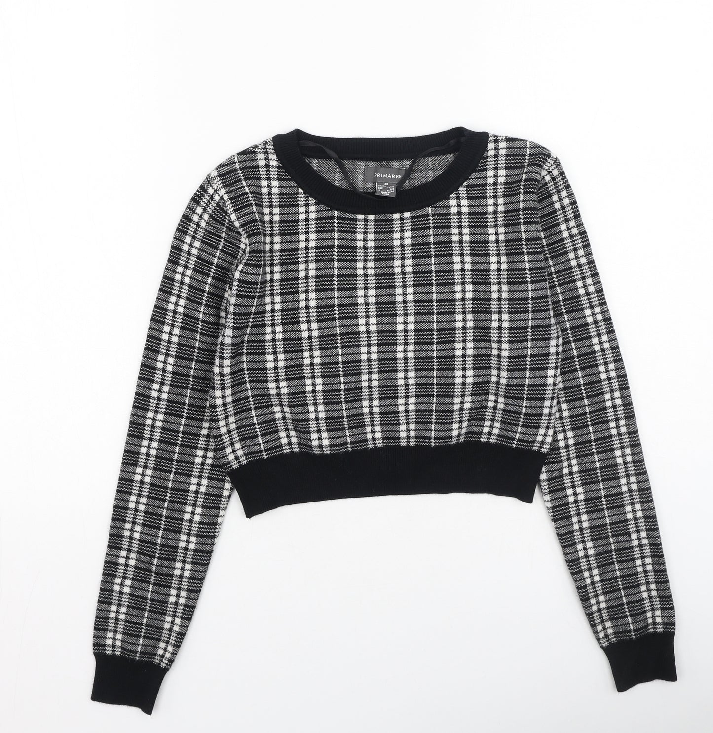 Primark  Womens Black Round Neck Check Cotton Pullover Jumper Size XS