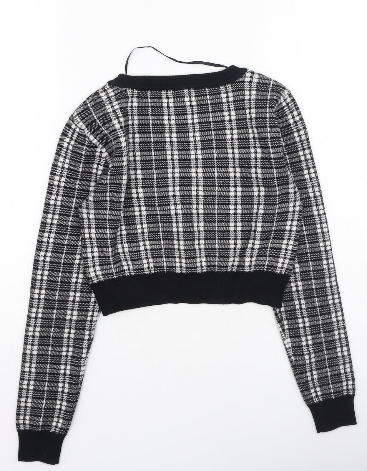 Primark  Womens Black Round Neck Check Cotton Pullover Jumper Size XS