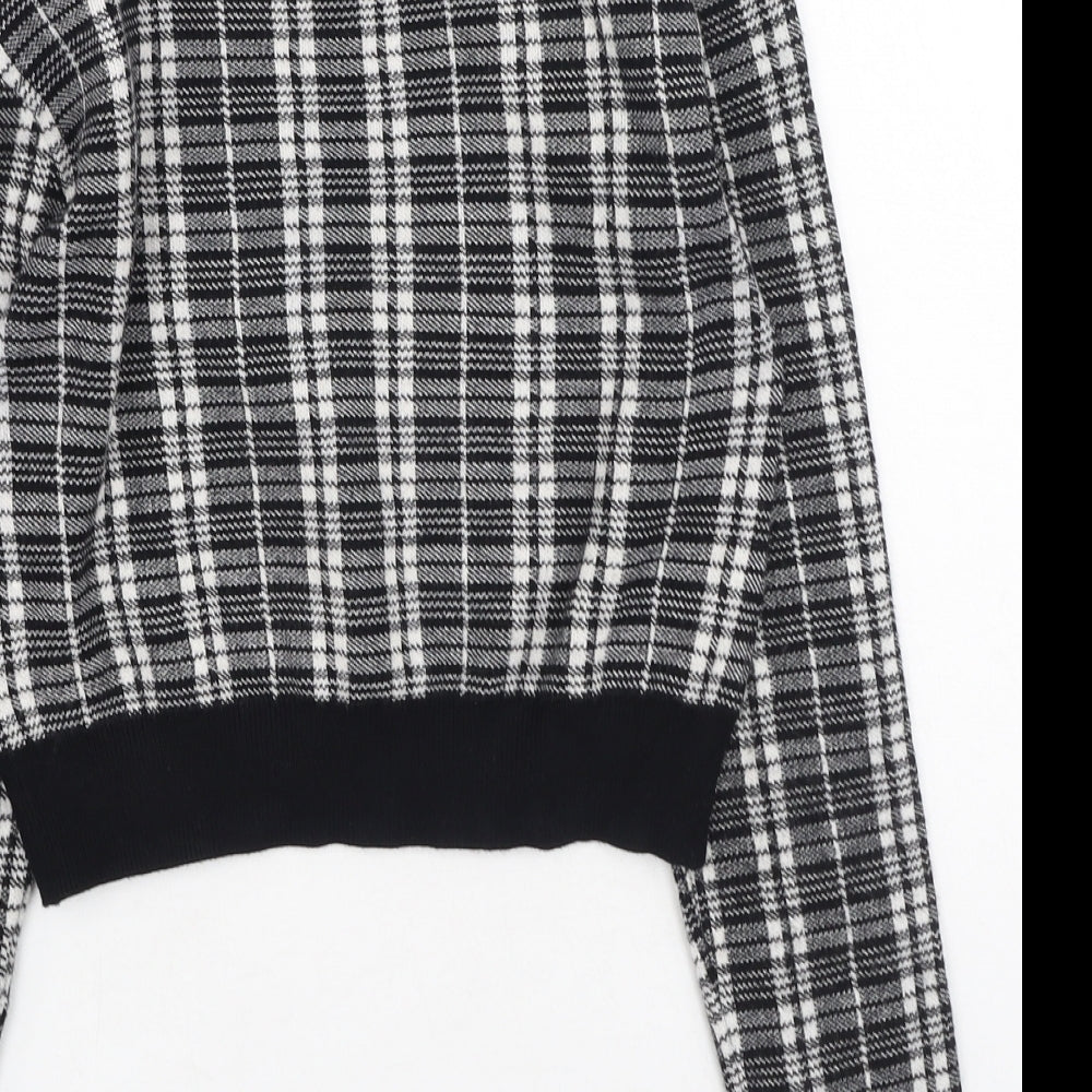 Primark  Womens Black Round Neck Check Cotton Pullover Jumper Size XS