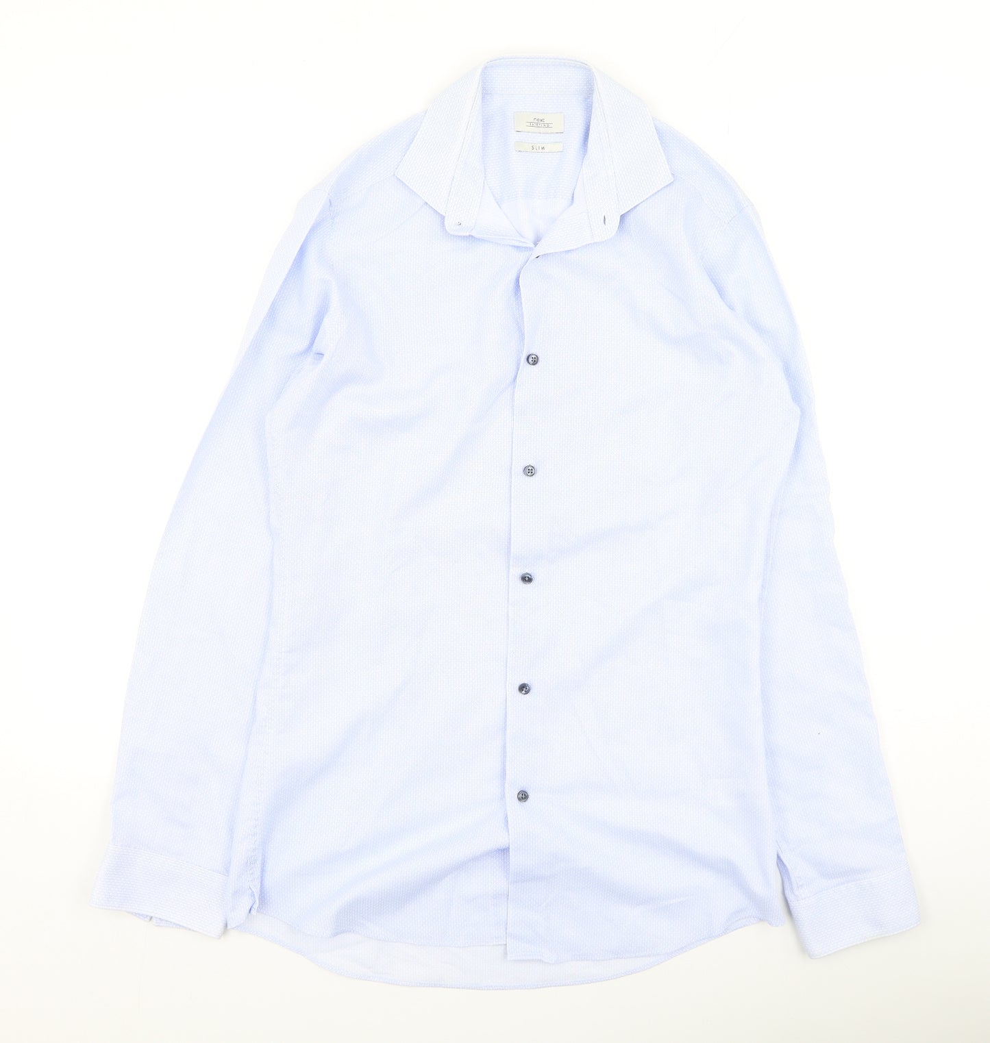 NEXT Mens Blue  Polyester  Button-Up Size 37 Collared