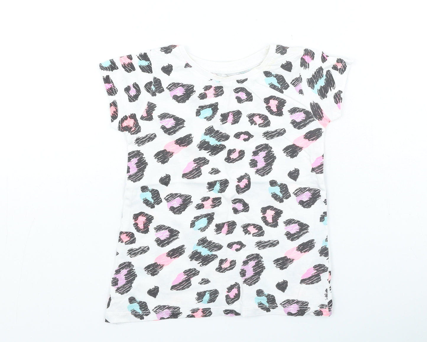 Dunnes Stores Girls Multicoloured Animal Print Cotton Basic T-Shirt Size 2-3 Years Round Neck