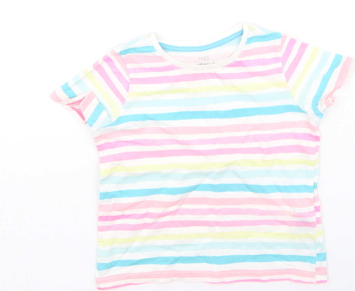 Marks and Spencer Girls Multicoloured Striped Cotton Basic Casual Size 3-4 Years Round Neck