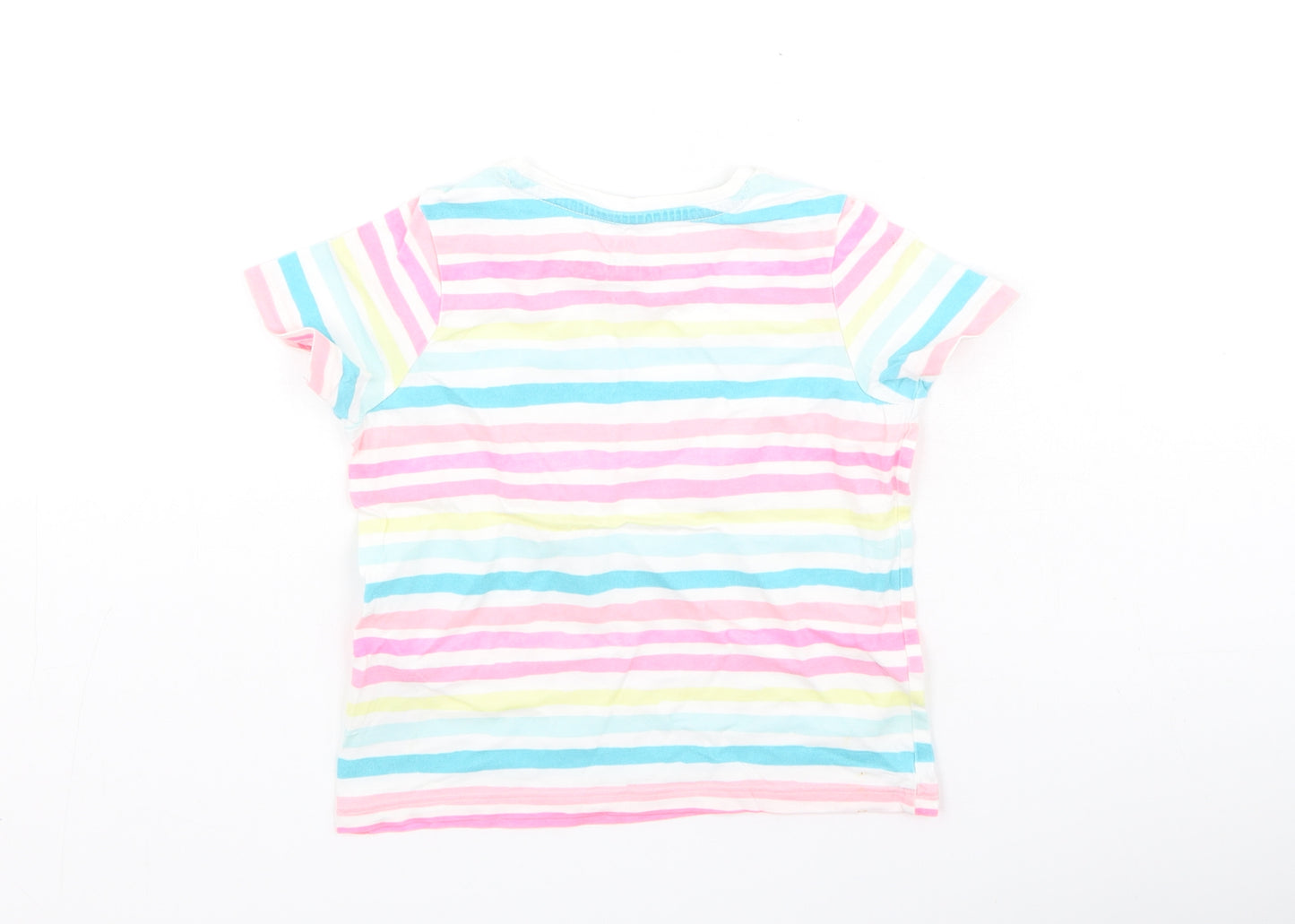 Marks and Spencer Girls Multicoloured Striped Cotton Basic Casual Size 3-4 Years Round Neck