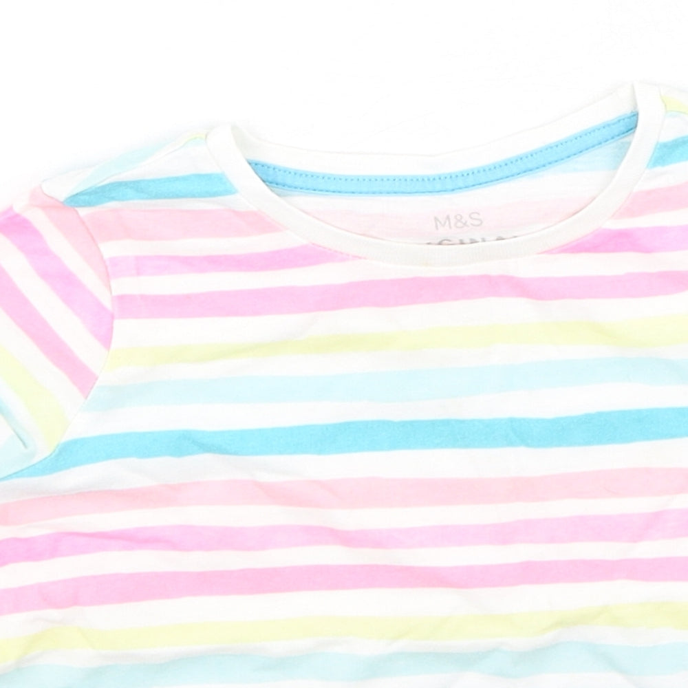 Marks and Spencer Girls Multicoloured Striped Cotton Basic Casual Size 3-4 Years Round Neck