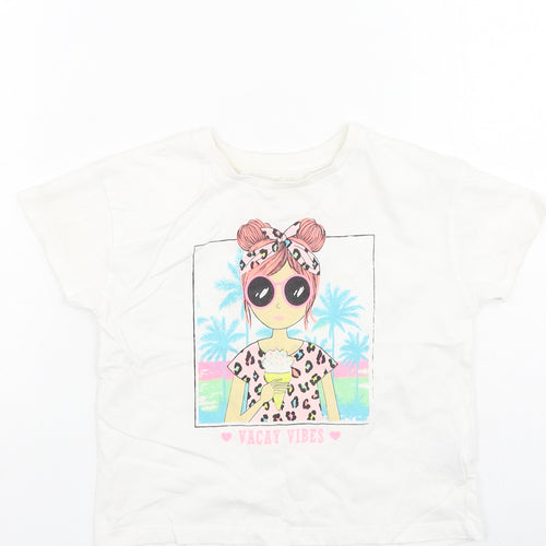 Dunnes Stores Girls White  Cotton Basic Casual Size 4-5 Years Round Neck