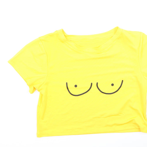 Preworn Womens Yellow  Polyester Basic T-Shirt Size S Round Neck