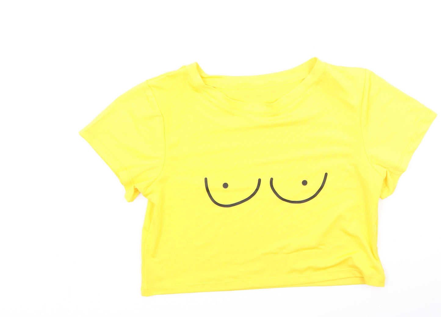 Preworn Womens Yellow  Polyester Basic T-Shirt Size S Round Neck