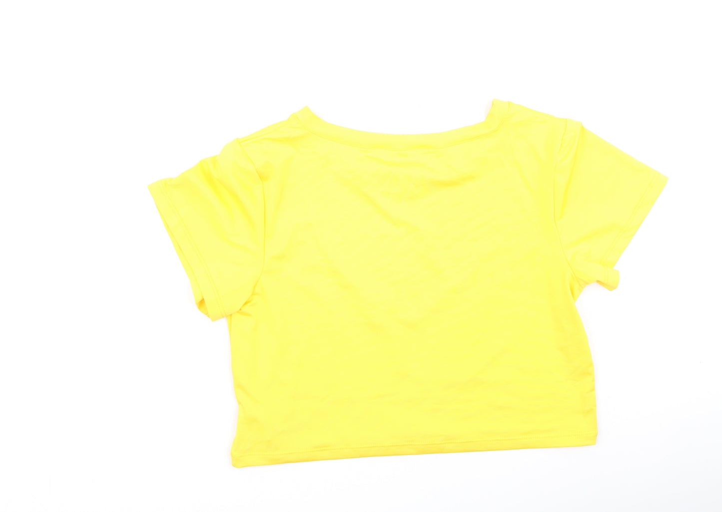 Preworn Womens Yellow  Polyester Basic T-Shirt Size S Round Neck