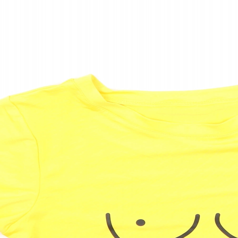 Preworn Womens Yellow  Polyester Basic T-Shirt Size S Round Neck