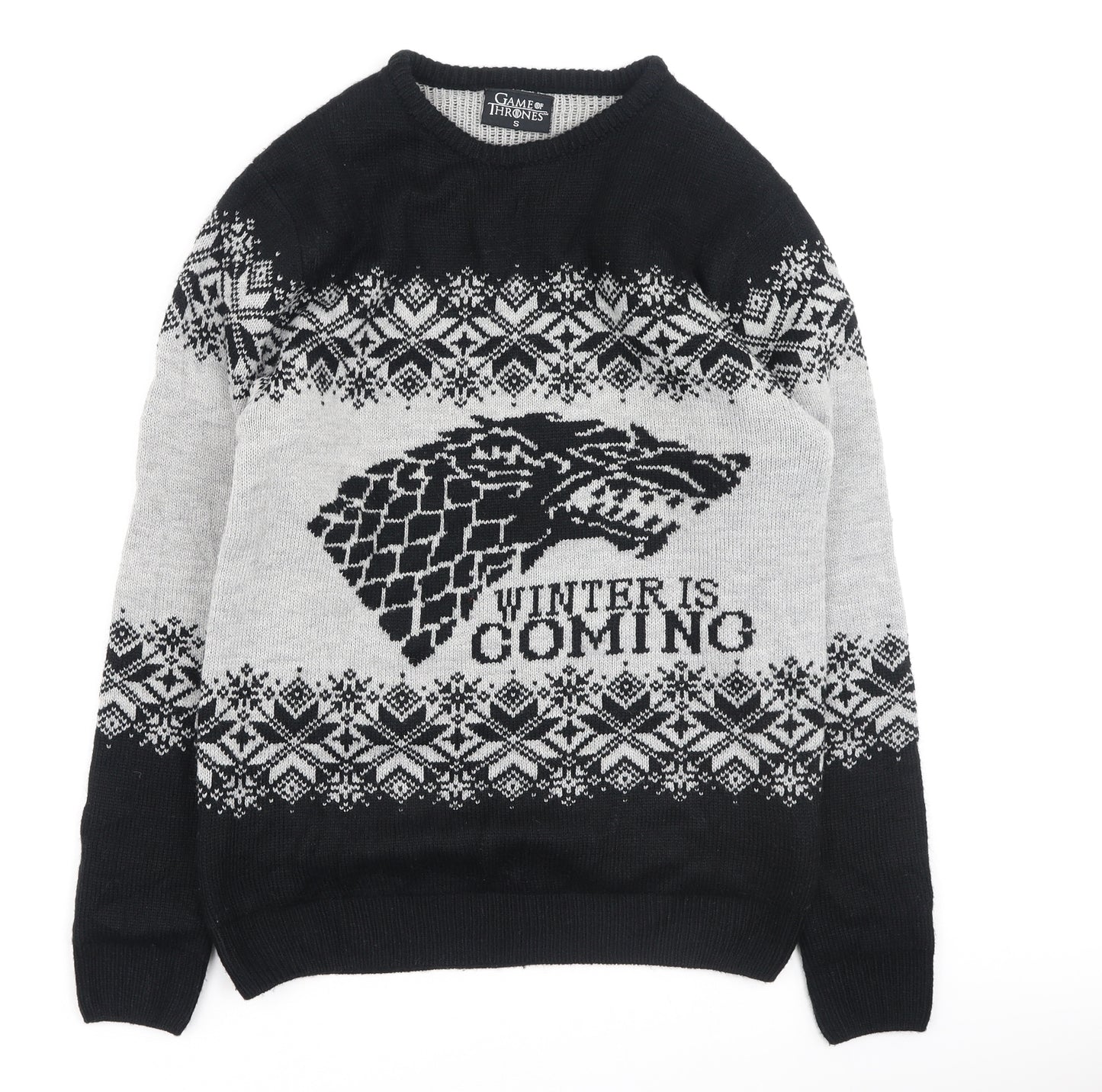 Primark Mens Black Round Neck  Acrylic Pullover Jumper Size S   - Game of throne