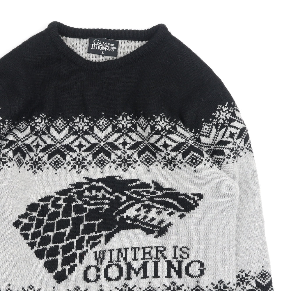 Primark Mens Black Round Neck  Acrylic Pullover Jumper Size S   - Game of throne
