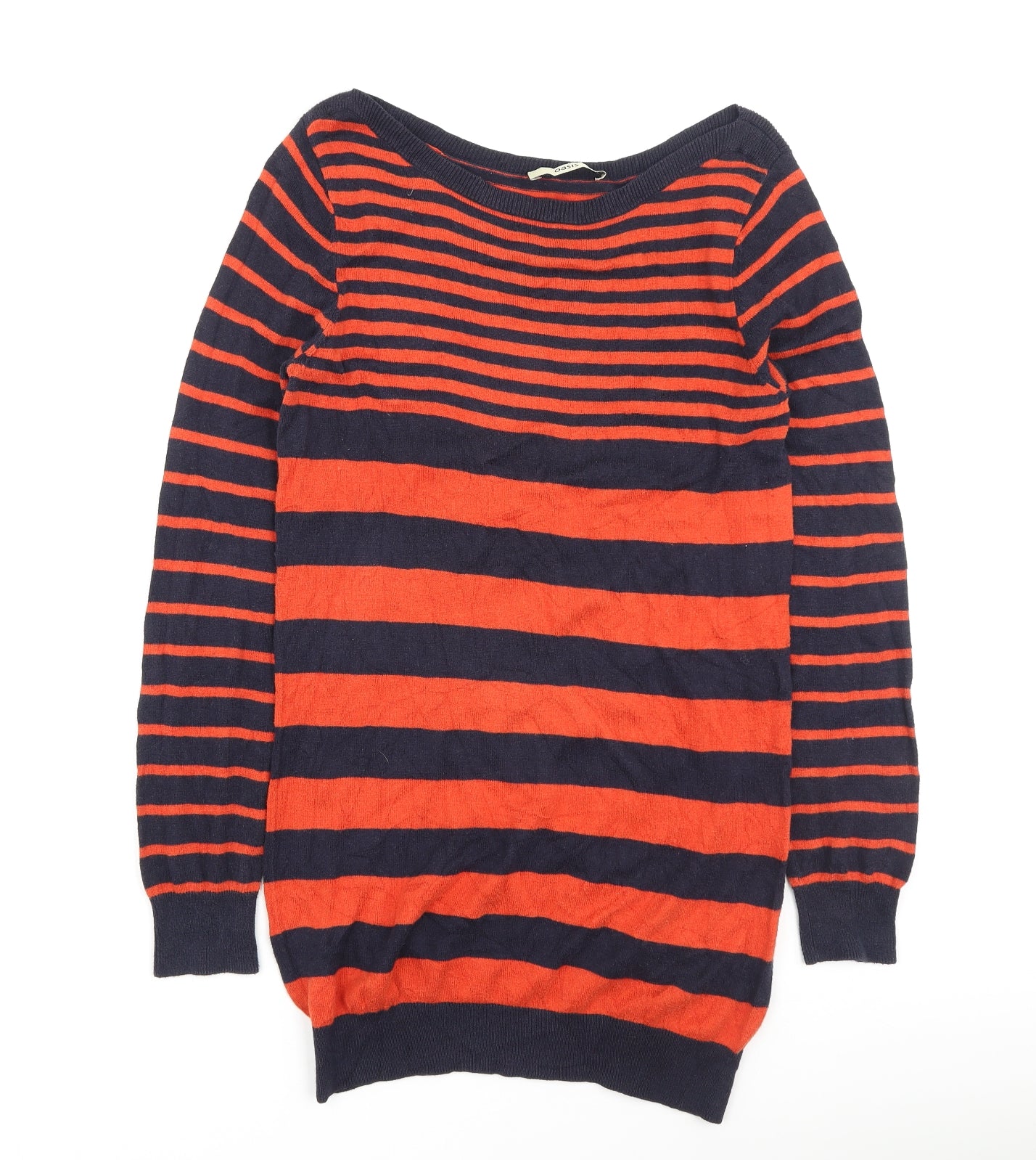 Oasis Womens Orange Round Neck Striped Cotton Pullover Jumper Size S