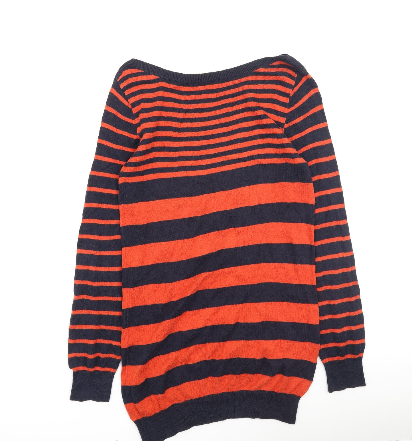 Oasis Womens Orange Round Neck Striped Cotton Pullover Jumper Size S