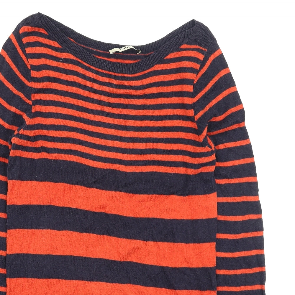 Oasis Womens Orange Round Neck Striped Cotton Pullover Jumper Size S