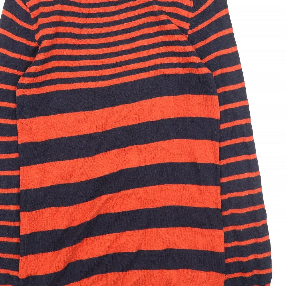 Oasis Womens Orange Round Neck Striped Cotton Pullover Jumper Size S