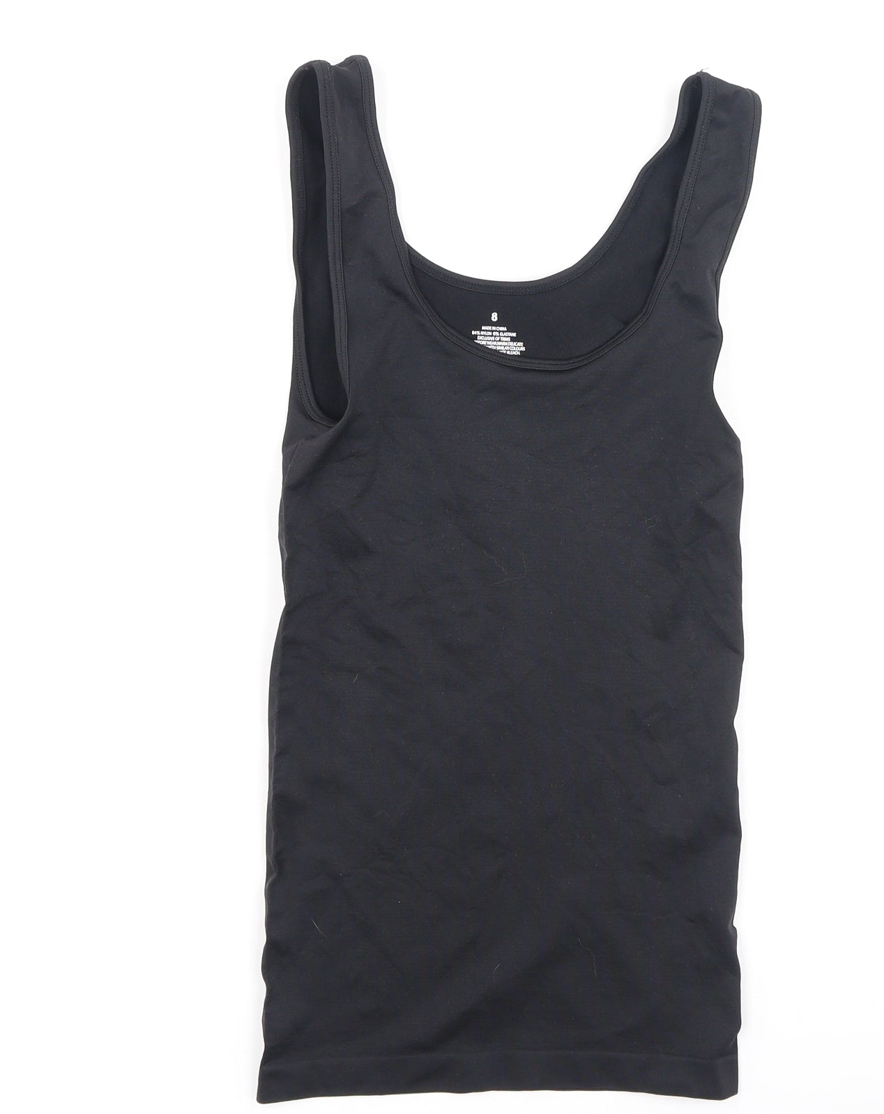 Preworn Womens Black  Nylon Camisole Tank Size 8 Round Neck