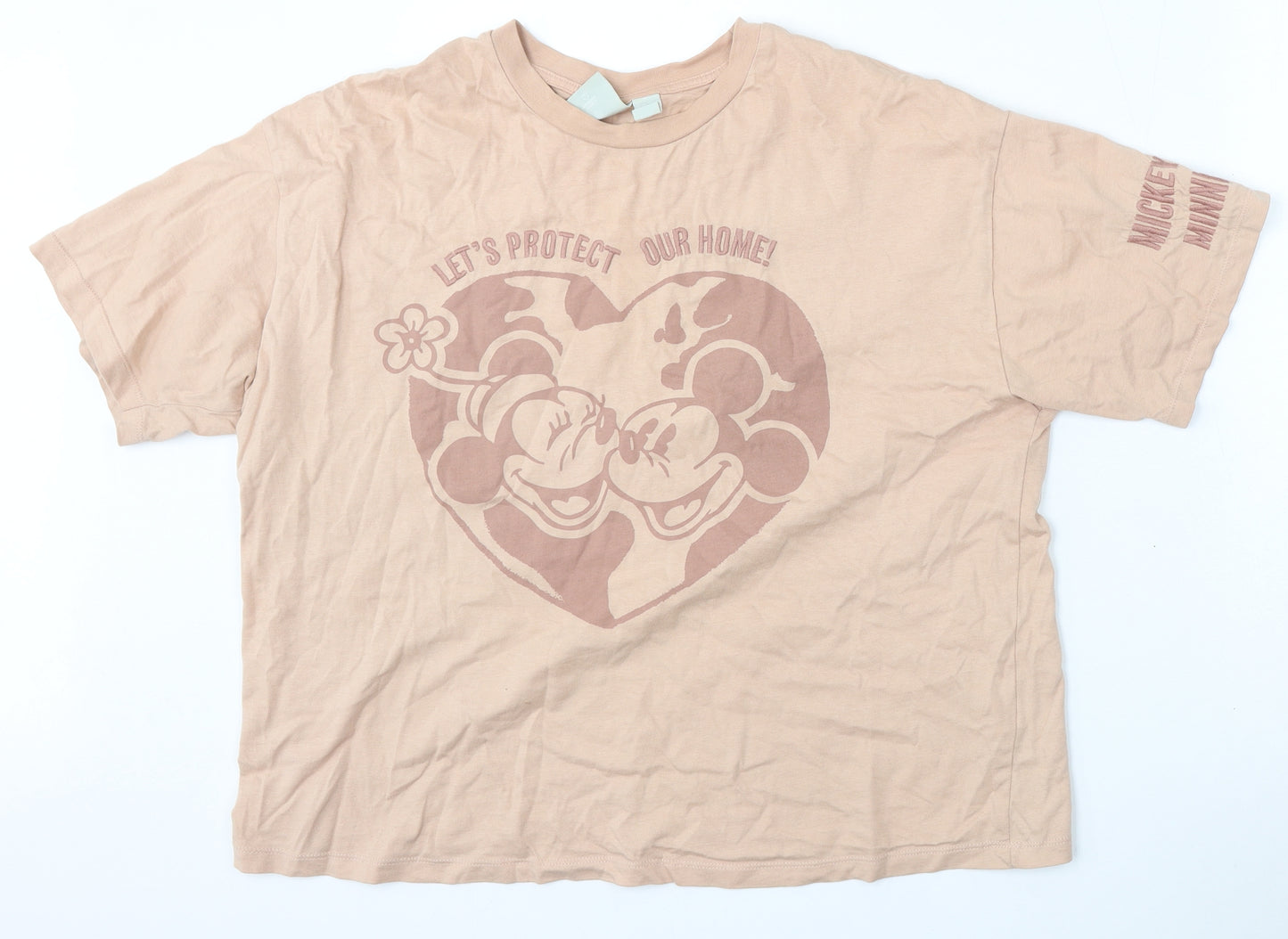 Primark Womens Beige  Cotton Basic T-Shirt Size M Round Neck - disney, mickey mouse