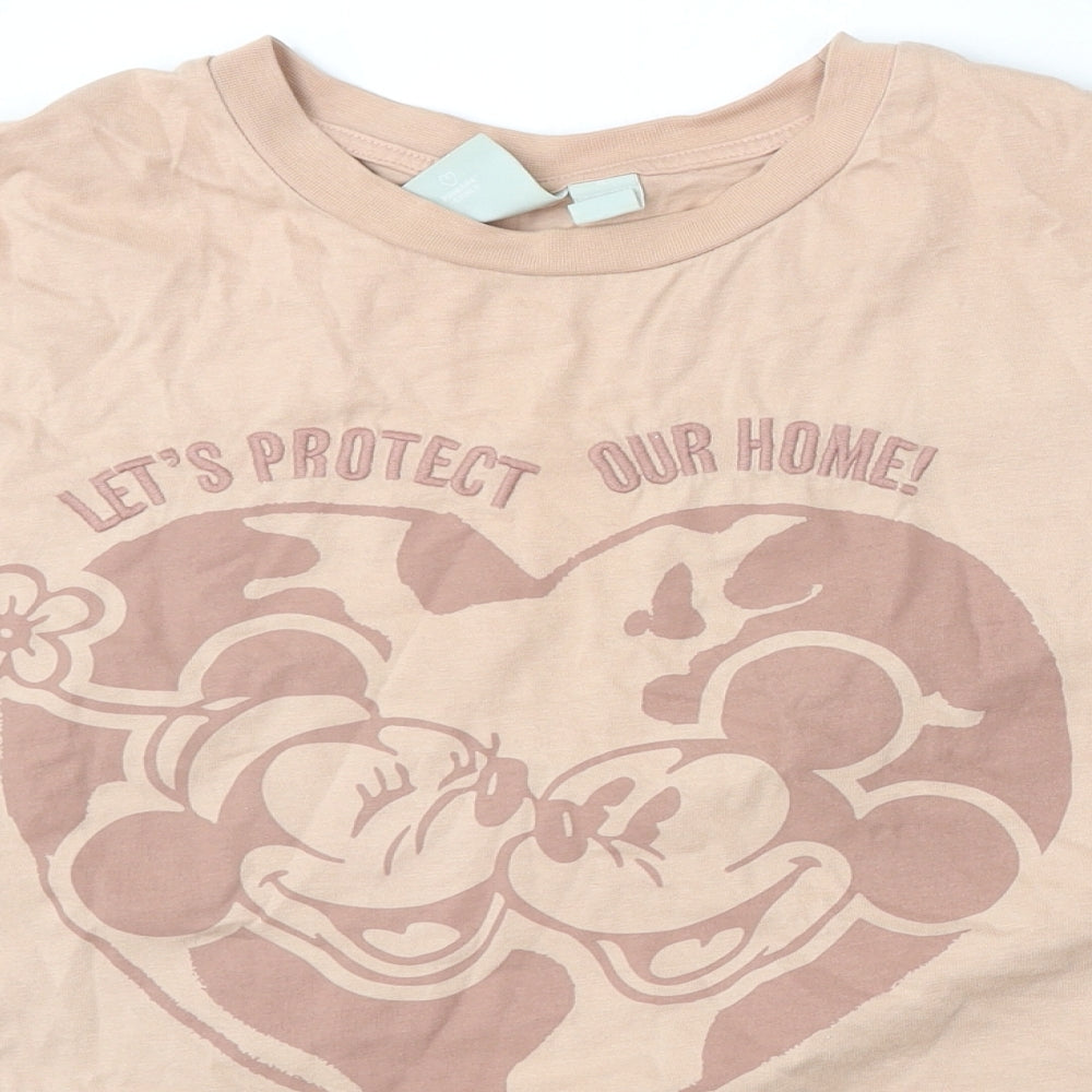 Primark Womens Beige  Cotton Basic T-Shirt Size M Round Neck - disney, mickey mouse