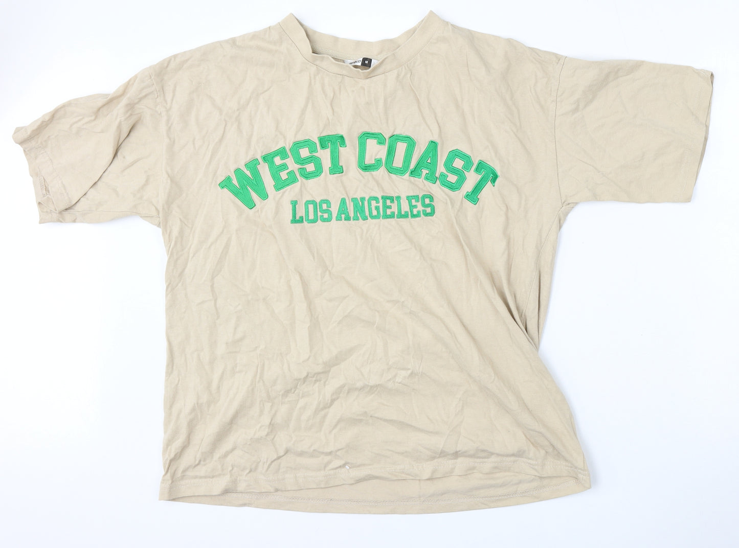 Pep & CO Womens Beige  Cotton Basic T-Shirt Size M Round Neck