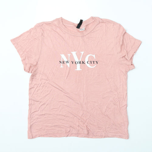 Divided by H&M Womens Pink  Viscose Basic T-Shirt Size S Round Neck