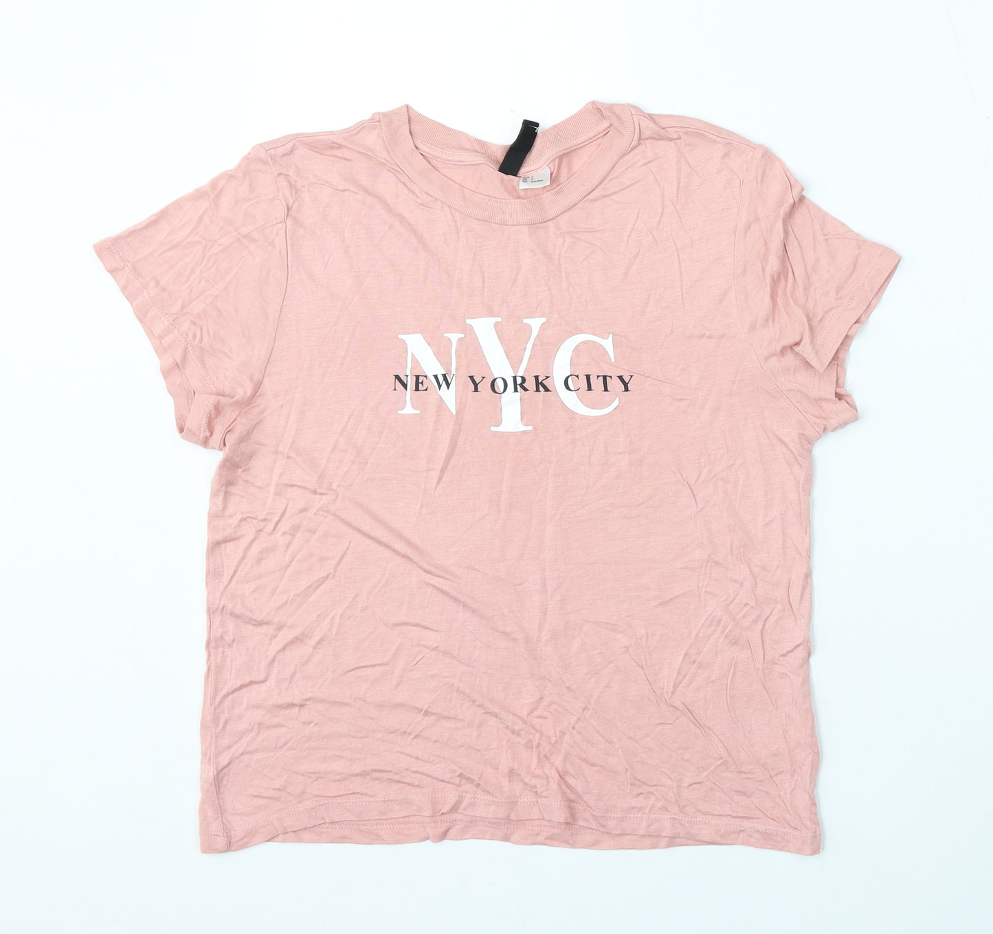 Divided by H&M Womens Pink  Viscose Basic T-Shirt Size S Round Neck