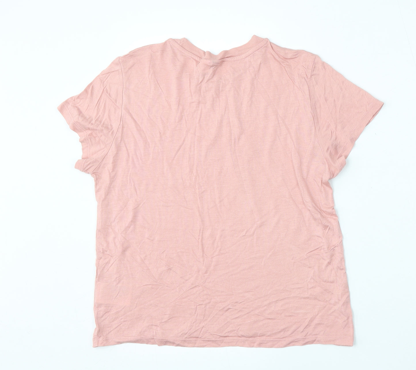 Divided by H&M Womens Pink  Viscose Basic T-Shirt Size S Round Neck